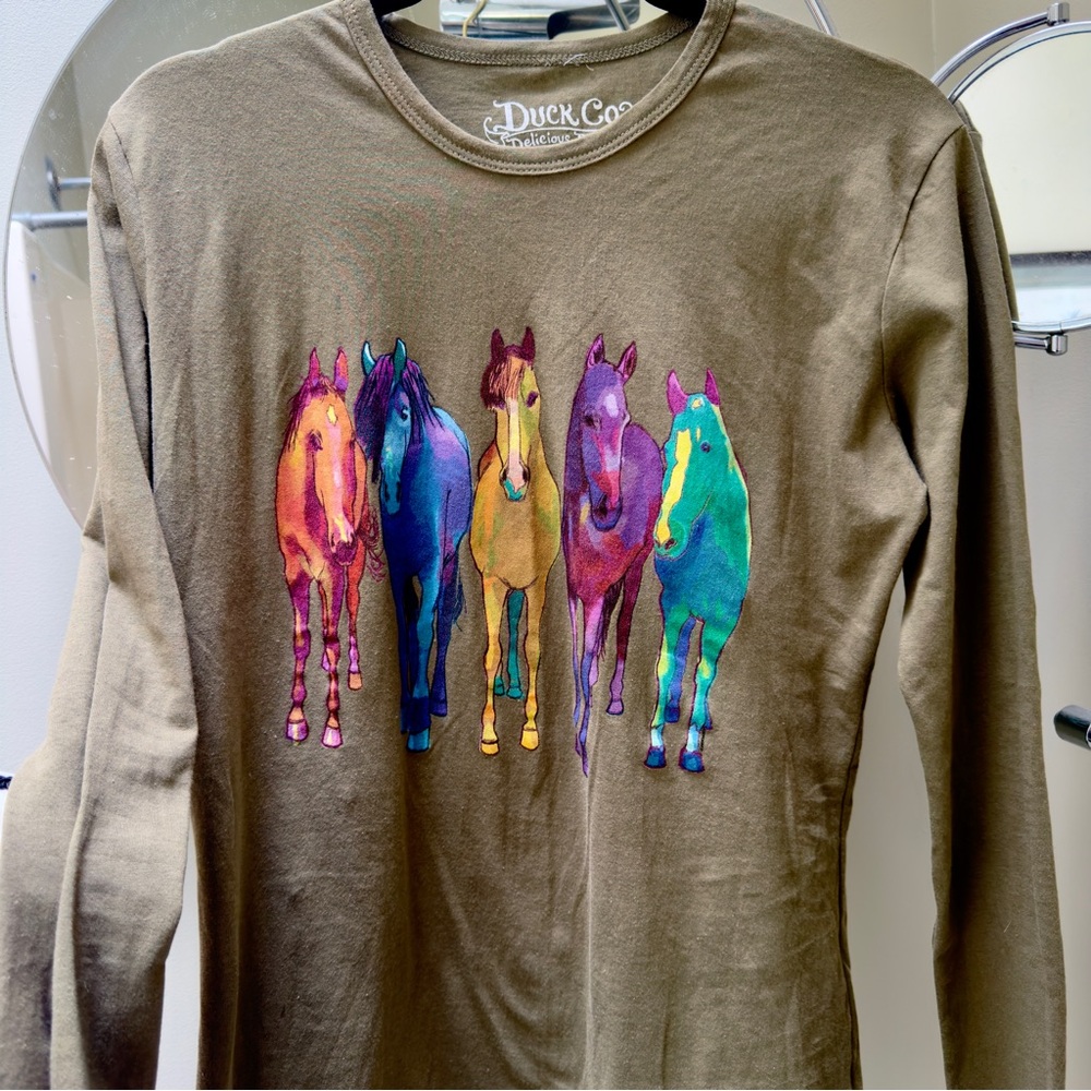 Horse Graphic Shirt, olive, long sleeve, size S-M